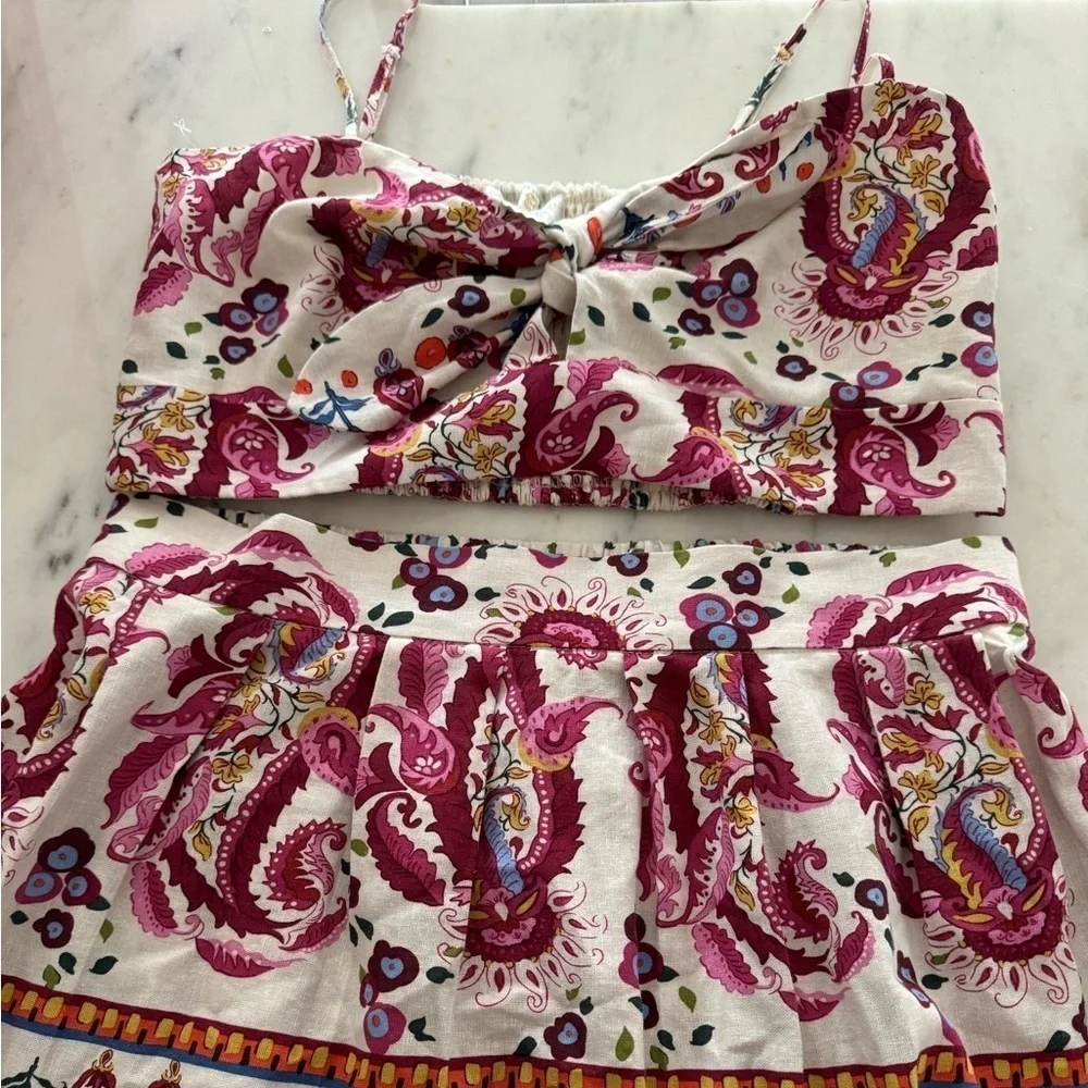 Caroline Constas-NWT Multicolored Paisley Print Matching Crop Tank and Skirt Set